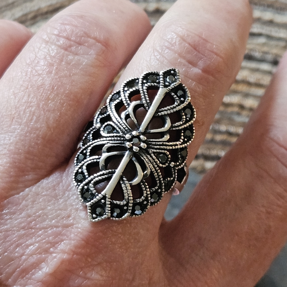 Large Vintage Marcasite Sterling Silver Ring